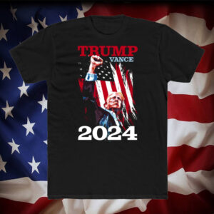 TRUMP VANCE 2024 Fist Pump T-Shirt for Men USA Flag MAGA Graphic Tee 100% Cotton Crew Neck