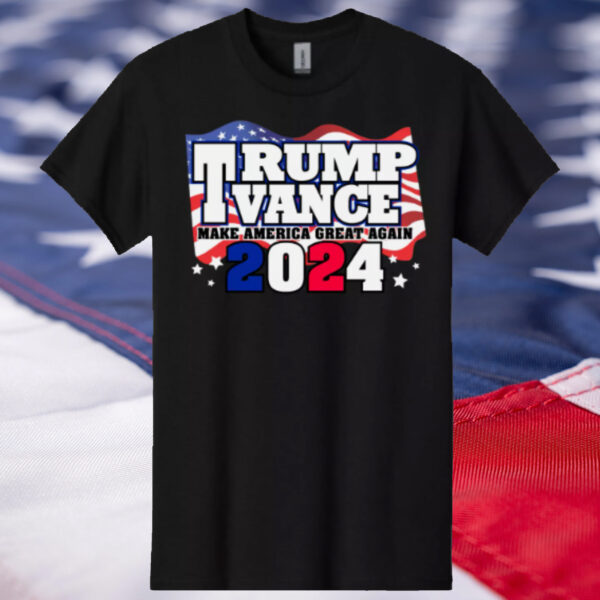 TRUMP VANCE Make America Great Again Flag Black T-Shirt 2024 Election Republican