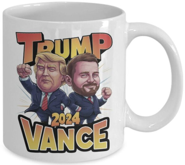 Trump Vance 2024 Coffee Mug - Political Caricature Raised Fist Design - Trump Supporter Gift - Fun Political Memorabilia - Election 2024