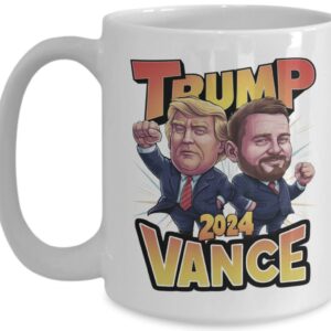 Trump Vance 2024 Coffee Mug - Political Caricature Raised Fist Design - Trump Supporter Gift - Fun Political Memorabilia - Election 20241