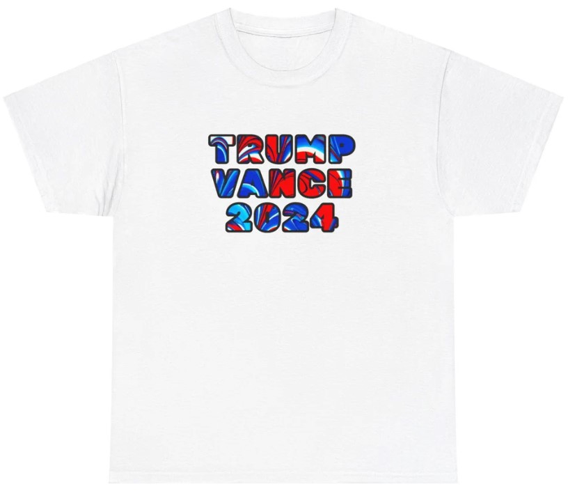 Trump Vance 2024 Mod Indie Print Style Unisex Cotton Tee Pretty Colorful MAGA Political Election Shirt Eye Catching design Pro Republican