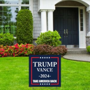 Made in America - Not China - Trump Vance 2024 Yard Sign Take America Back lawn Rally Placard Outdoor 12 x 12 2 sided print with H-Stake2