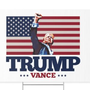 TRUMP VANCE Fist Pump Yard Sign • 2024 Presidential Election • Double Sided Heavy Duty Lawn Sign with Metal Stand • USA American Flag Maga