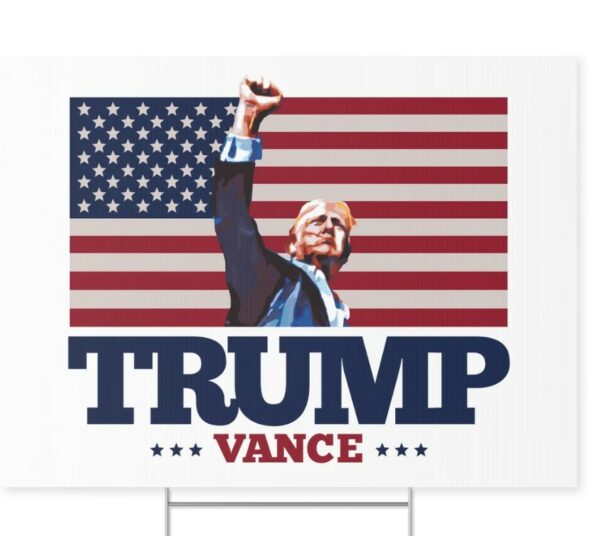 TRUMP VANCE Fist Pump Yard Sign • 2024 Presidential Election • Double Sided Heavy Duty Lawn Sign with Metal Stand • USA American Flag Maga