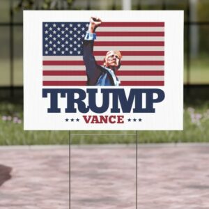 TRUMP VANCE Fist Pump Yard Sign • 2024 Presidential Election • Double Sided Heavy Duty Lawn Sign with Metal Stand • USA American Flag Maga1