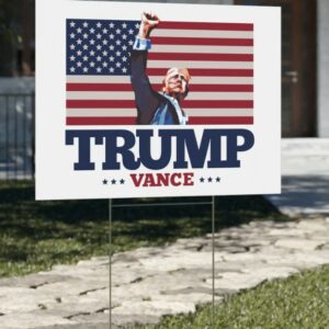 TRUMP VANCE Fist Pump Yard Sign • 2024 Presidential Election • Double Sided Heavy Duty Lawn Sign with Metal Stand • USA American Flag Maga2