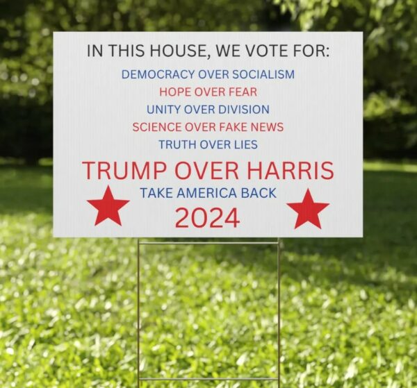 Trump 2024 Plastic Yard Sign, Trump Vance Take America Back Political Signage, 18 x 12 garden sign, stake included, double sided