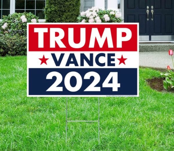 Trump Vance 2024 Yard Sign, Donald Trump President JD Vance Vice President 2024 Yard Sign, 18 x 12 Double-Sided Sign, Metal H-Stake