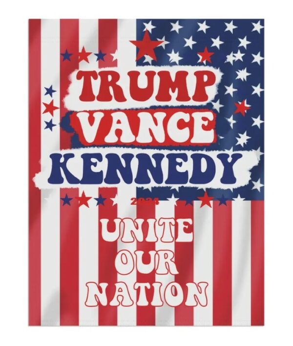 Trump Vance Kennedy Unite Our Nation Yard Banner Patriotic Campaign Flag Red, White, and Blue Unique Retro Garden Banner1