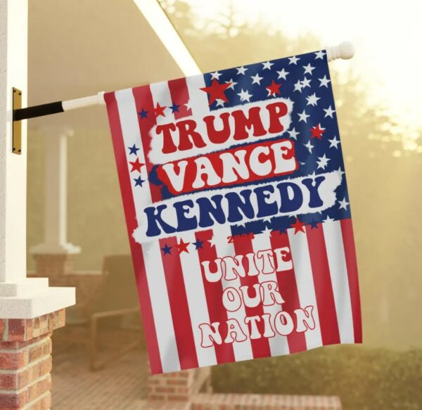 Trump Vance Kennedy Unite Our Nation Yard Banner Patriotic Campaign Flag Red, White, and Blue Unique Retro Garden Banner2