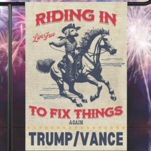 TrumpVance 2024 Election Yard Flag Save America Retro Western Republican GOP Rally Banner MAGA Garden Flag for Conservative Dog Lovers1