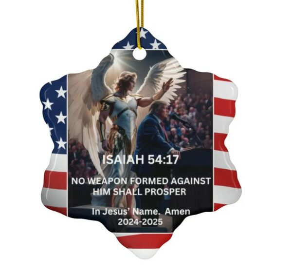 Angel Protection Prayer Trump Ceramic Christmas tree Ornament 3 Shapes MAGA Christmas gift home decor Patriotic Christian birthday present1