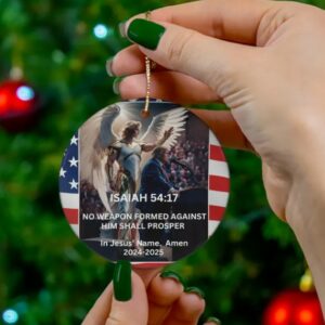 Angel Protection Prayer Trump Ceramic Christmas tree Ornament 3 Shapes MAGA Christmas gift home decor Patriotic Christian birthday present2