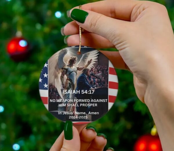 Angel Protection Prayer Trump Ceramic Christmas tree Ornament 3 Shapes MAGA Christmas gift home decor Patriotic Christian birthday present2