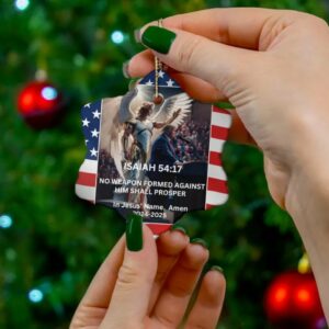 Angel Protection Prayer Trump Ceramic Christmas tree Ornament 3 Shapes MAGA Christmas gift home decor Patriotic Christian birthday present3