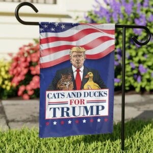 Cat And Duck For Trump Flag, Funny Trump 2024 Flag, Republican Yard Flag, Voting for Trump, Trump Supporter Garden Outside Flag