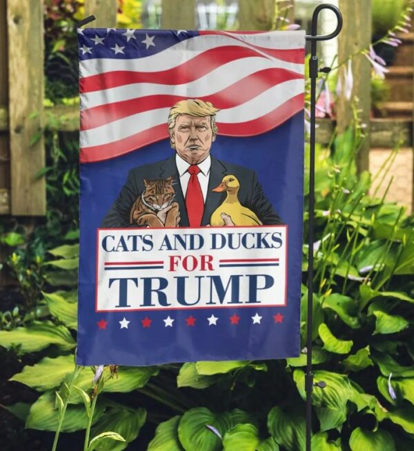 Cat And Duck For Trump Flag, Funny Trump 2024 Flag, Republican Yard Flag, Voting for Trump, Trump Supporter Garden Outside Flag1