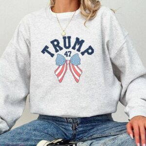 Coquette Trump 47 Sweatshirt Preppy Varsity MAGA Sweater American Flag Republican Crewneck Cute Patriotic Bows Sweatshirt Conservative Gift1