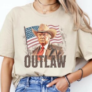 Cowboy Outlaw Trump 2024 MAGA Shirt, Trump Supporter Gift, Trump Rally, Retro Western American Flag, Country Western, Felon Trump Shirt