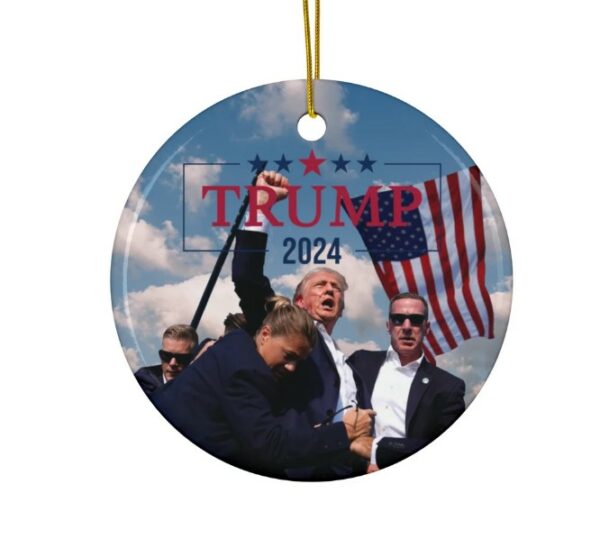 Donald Trump 2024, Christmas Tree Decor, Political Trends, Ceramic Ornament, Holiday Gift, Failed Attempt, Trump Shot, Gift for her of Him.