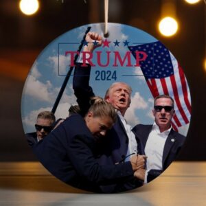 Donald Trump 2024, Christmas Tree Decor, Political Trends, Ceramic Ornament, Holiday Gift, Failed Attempt, Trump Shot, Gift for her or Him.