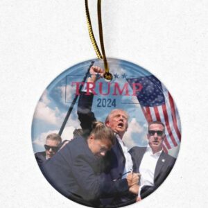 Donald Trump 2024, Christmas Tree Decor, Political Trends, Ceramic Ornament, Holiday Gift, Failed Attempt, Trump Shot, Gift for her or Him.1