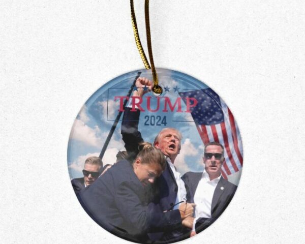 Donald Trump 2024, Christmas Tree Decor, Political Trends, Ceramic Ornament, Holiday Gift, Failed Attempt, Trump Shot, Gift for her or Him.1