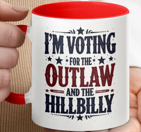 Donald Trump Mug I'm Voting for the Outlaw and the Hillbilly Trump Vance 2024 Political Election Drinkware, Patriotic Gift, Conservative Mug