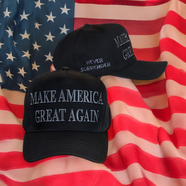 Never Surrender Black MAGA Hat for Patriots US