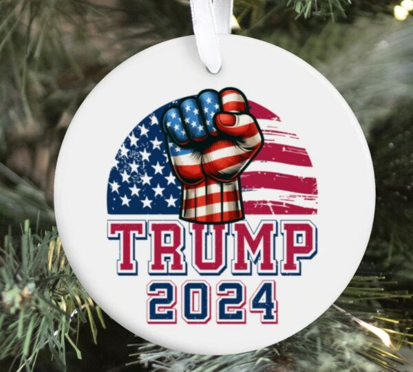 Patriotic American Fist Flag Ornament Gift, Trump Fist Flag 2024 Keepsake Gift Ornament, Election 2024 Gift Ornaments with the Fist USA Flag