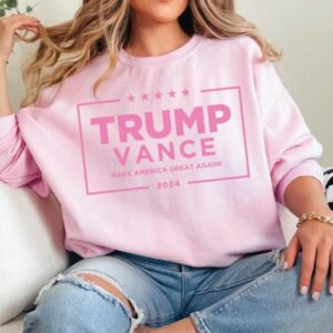 Pink Trump Vance 2024 Sweatshirt, 24 President Election Sweater, American Patriot Crew Neck for Conservative Women, MAGA Republican Gifts