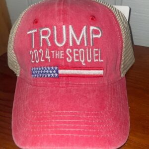 Trump 2024 Sequel Trucker Hat,Trump baseball cap, Unisex,Patriotic Apparel,America,USA,Red, white and blue,Denim Trump Cap,Distressed Gray1