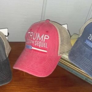 Trump 2024 Sequel Trucker Hat,Trump baseball cap, Unisex,Patriotic Apparel,America,USA,Red, white and blue,Denim Trump Cap,Distressed Gray3