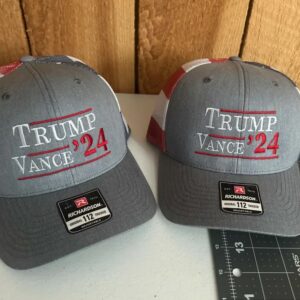 Trump Vance 24 trucker hat!!! Red-White and blue!!! Flag back mesh hat!!!