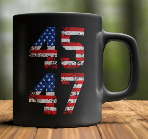 45 47 Trump 2024. Large Black Coffee Mug