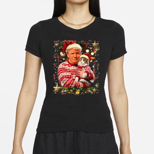 Trump Christmas Sweater For Cat Lovers Ugly Xmas T-Shirt