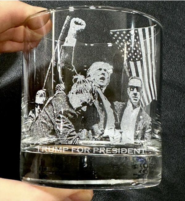 Trump Fight Engraved Custom Donald Trump Shooting Gift Whiskey Glass US Pro