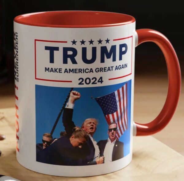 Trump Fist Pump Never Surrender Fight Fight Mugs