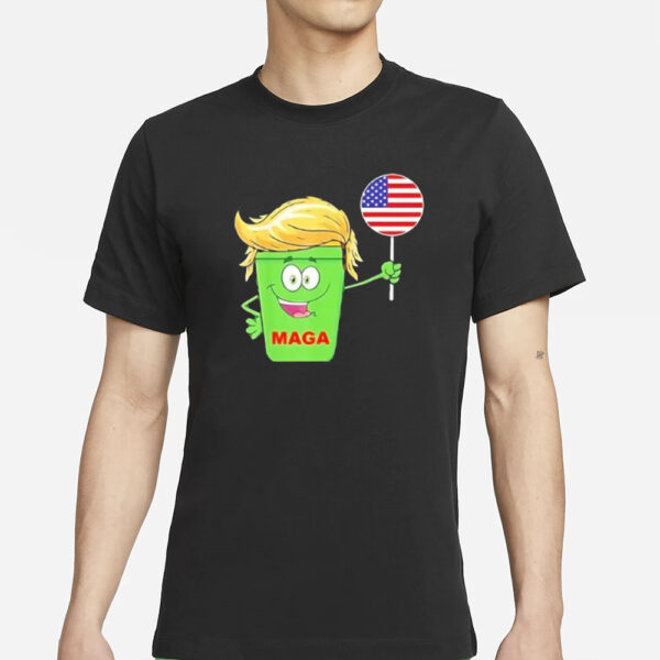 Trump MAGA Cartoon Garbage Can American Flag 2024 shirt1