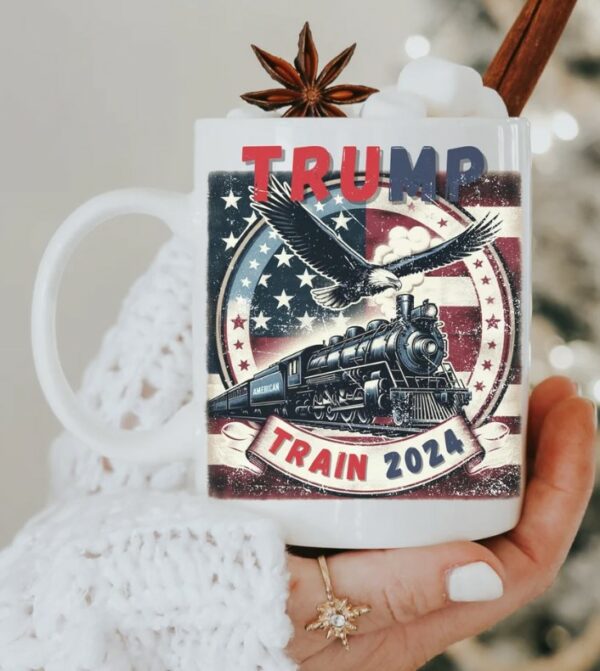 Trump Train 2024 Coffee Mug, Patriotic Train American Flag & Eagle, Mug