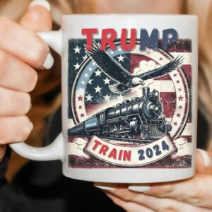 Trump Train 2024 Coffee Mug, Patriotic Train American Flag & Eagle, Mug1