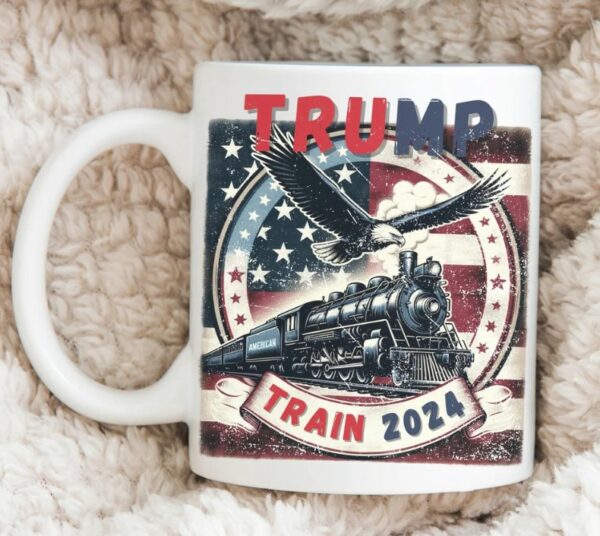 Trump Train 2024 Coffee Mug, Patriotic Train American Flag & Eagle, Mug2