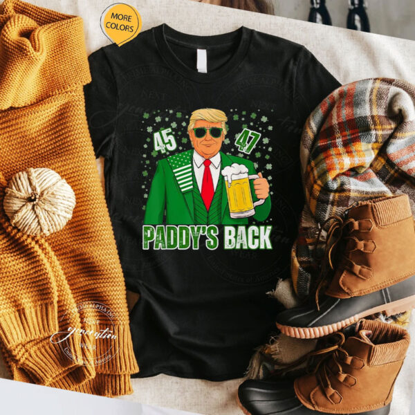 Funny Trump Paddy's Back 45 47 St Patricks Day USA Flag T-Shirt