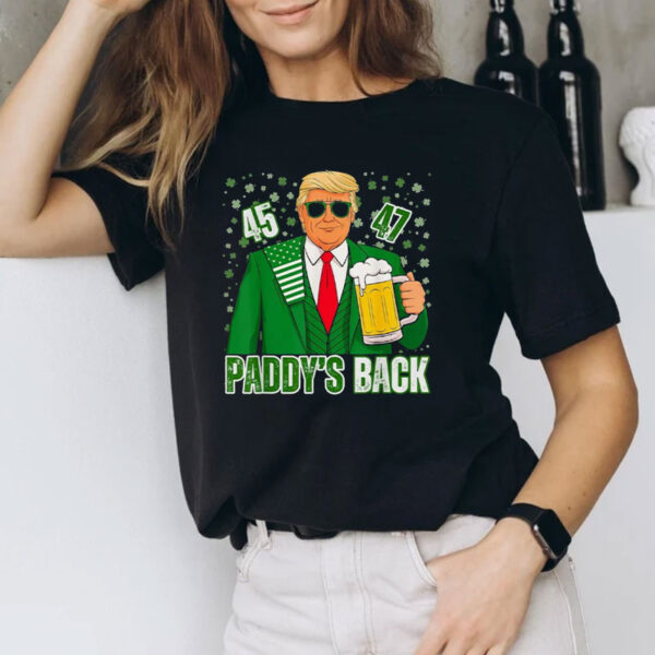 Funny Trump Paddy's Back 45 47 St Patricks Day USA Flag T-Shirt