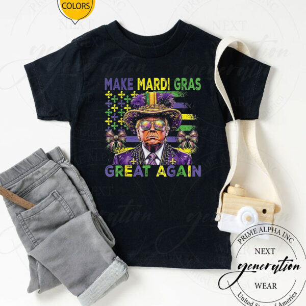 Make Mardi Gras Great Again Trump Beads Mask Feather Funny T-Shirt