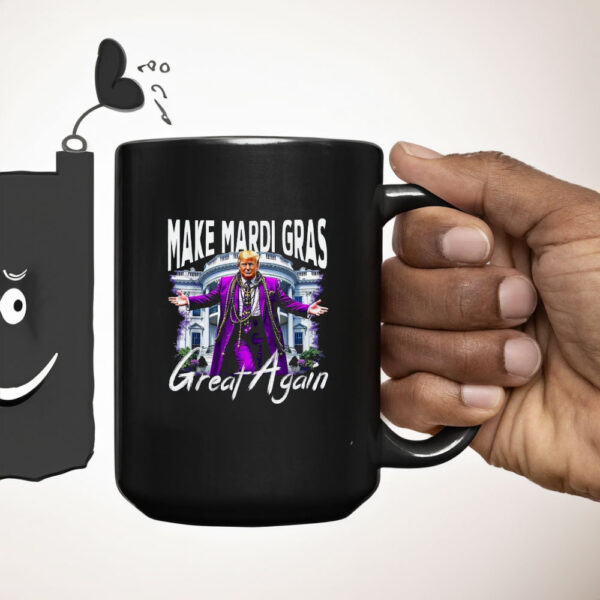 Make Mardi Gras Great Again Trump Beads Mask and Feather Mug