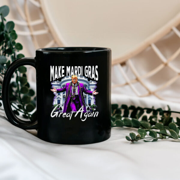 Make Mardi Gras Great Again Trump Beads Mask and Feather Mug