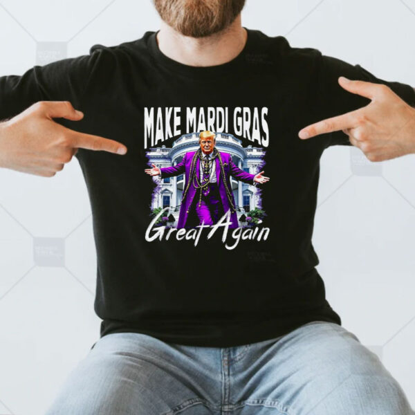 Make Mardi Gras Great Again Trump Beads Mask and Feather T-Shirt