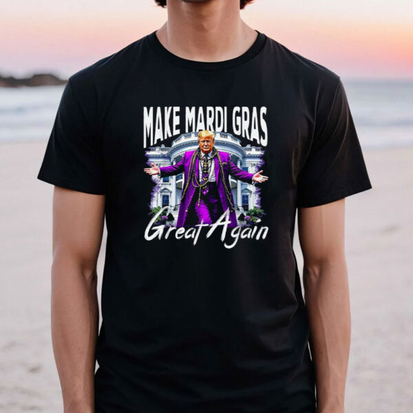 Make Mardi Gras Great Again Trump Beads Mask and Feather T-Shirt