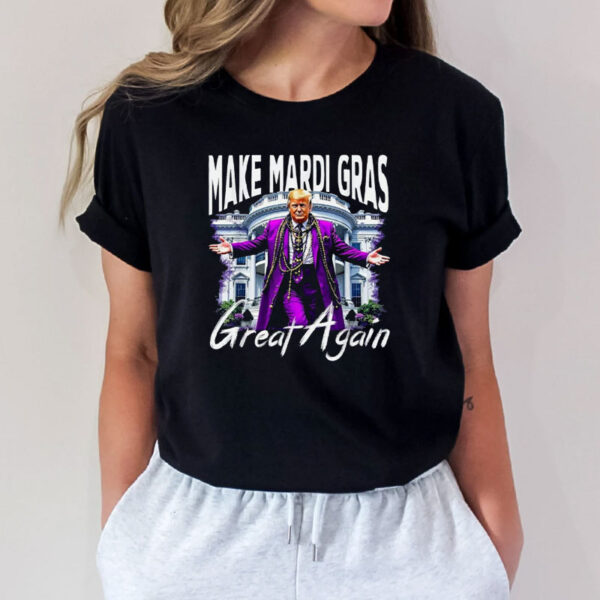 Make Mardi Gras Great Again Trump Beads Mask and Feather T-Shirt